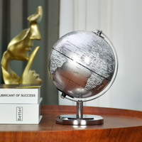 Globe terrestre rotatif en métal argenté, cadre métallique, décoration de globe terrestre, carte du monde, globe miniature de luxe pour la décoration de la maison et du bureau