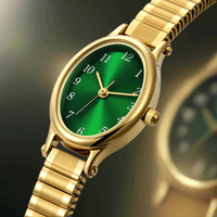 Jam Tangan Wanita Elegan Hijau Kuarsa Sport Fashion Easy Reader 20mm dengan Tali Ekspansi Baja Tahan Karat untuk Pergelangan Tangan Kecil (Emas/Perak) Kaca