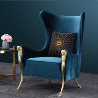 De luxe design Moderne en métal cuivre jambe haute dos Velours Tissu Unique Loisirs Accent fauteuil canapé Chaise