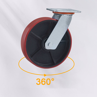 4 5 6 8 pouces Roulette de chariot à noyau en fonte Pu rouge 230mm Roues industrielles à usage intensif Roulette à capacité de charge élevée