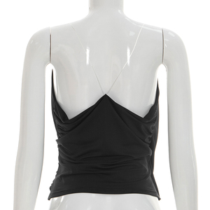Viviblook Y26TP170 Women Summer Tank <b>Top</b> Sexy Sleeveless <b>Top</b> New Pleated Sheer Shoulder Straps <b>Crossed</b> Backless Vest - Product Image 6