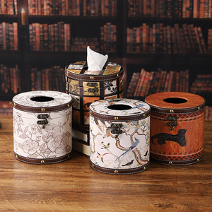 Mystic Arts Wooden Round Tissue <b>Box</b> 4230C Desktop Storage Living Room Bathroom Home Decor - Product Image 3