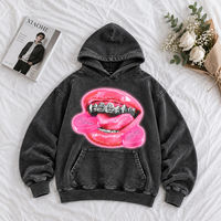 Sweat-shirt à capuche oversize délavé à l'acide avec imprimé graphique Sugar Lips, 100% coton, 400 GSM, épais, unisexe, streetwear