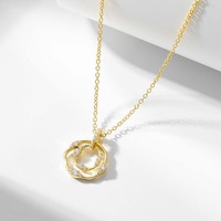 Collier pendentif double anneau irrégulier en argent sterling S925 plaqué or 14 carats, délicat, géométrique, avec double spirale et zircon cubique