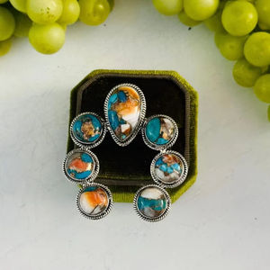 แหวน naja แบบทำมือตะวันตกเฉียงใต้สีเทอร์ควอยซ์โมมีสีเงินและสเตอริงปรับได้ - Product Image 1