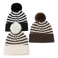 2026 Herbst Winter Gestreifte Vintage Jacquard Gestrickte 100% Acryl Mütze Weiche Dicke Imitierte Nerzfell-Damenmütze für Reisen und Outdoor