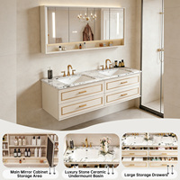 Ensemble de meubles de salle de bain modernes en bois massif OEM 2026, avec table complète, armoire, miroir LED et bar mural en cuivre pour la maison et l'hôpital