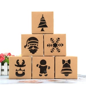 30 Pcs/Pack Kraft Paper Christmas Theme Hollow Transparent Window Baking Cookie Packaging Box Boxes