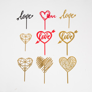Acrylic Heart Cake Toppers Love Theme Gold Red Black Valentine's Day Birthday Party Decor Reusable Cake Decorating Supplies - Product Image 2