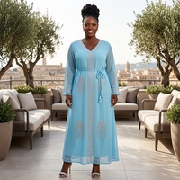 Robe Kaftan Moderne Ample et Respirante en Polyester et Soie, Imprimé Artistique, 2 Pièces, Manches Courtes, pour Femmes Musulmanes, Style Africain