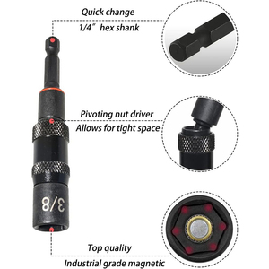 Dz Công Nghiệp Cấp 3Pcs Từ Xoay Vòng Nut Điều Khiển Bộ Tác Động Điều Khiển Ổ Cắm 1/4 5/16 3/8-Inch Chrome Thép OEM Tùy Chỉnh - Product Image 4