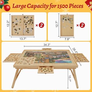 <span class=keywords><strong>Table</strong></span> de puzzle 1500 pièces planche de puzzle en bois avec jambes, planche de puzzle avec 4 tiroirs et couvercle, <span class=keywords><strong>table</strong></span> de puzzle de jambe pliable - Product Image 3