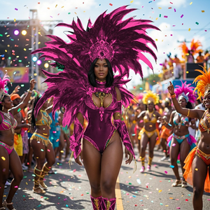 Costume de performance flamenco, tenue de <span class=keywords><strong>samba</strong></span> du carnaval brésilien avec plumes, coiffe personnalisée magenta-violet, ensemble complet d'accessoires pour femme - Product Image 1