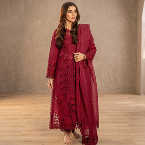 Salwar Kameez en coton brodé bordeaux pour femme, robe de mariée traditionnelle longue, coupe ample, prêt-à-porter pour les fêtes - Product Image 5