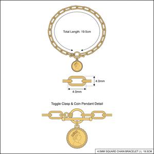 Exquisita Pulsera de Eslabones Tipo Clip con Moneda de Retrato en Oro Sólido de 9K/14K/18K, Cadena Elegante con Medallón para Joyería de Lujo Diaria - Product Image 2
