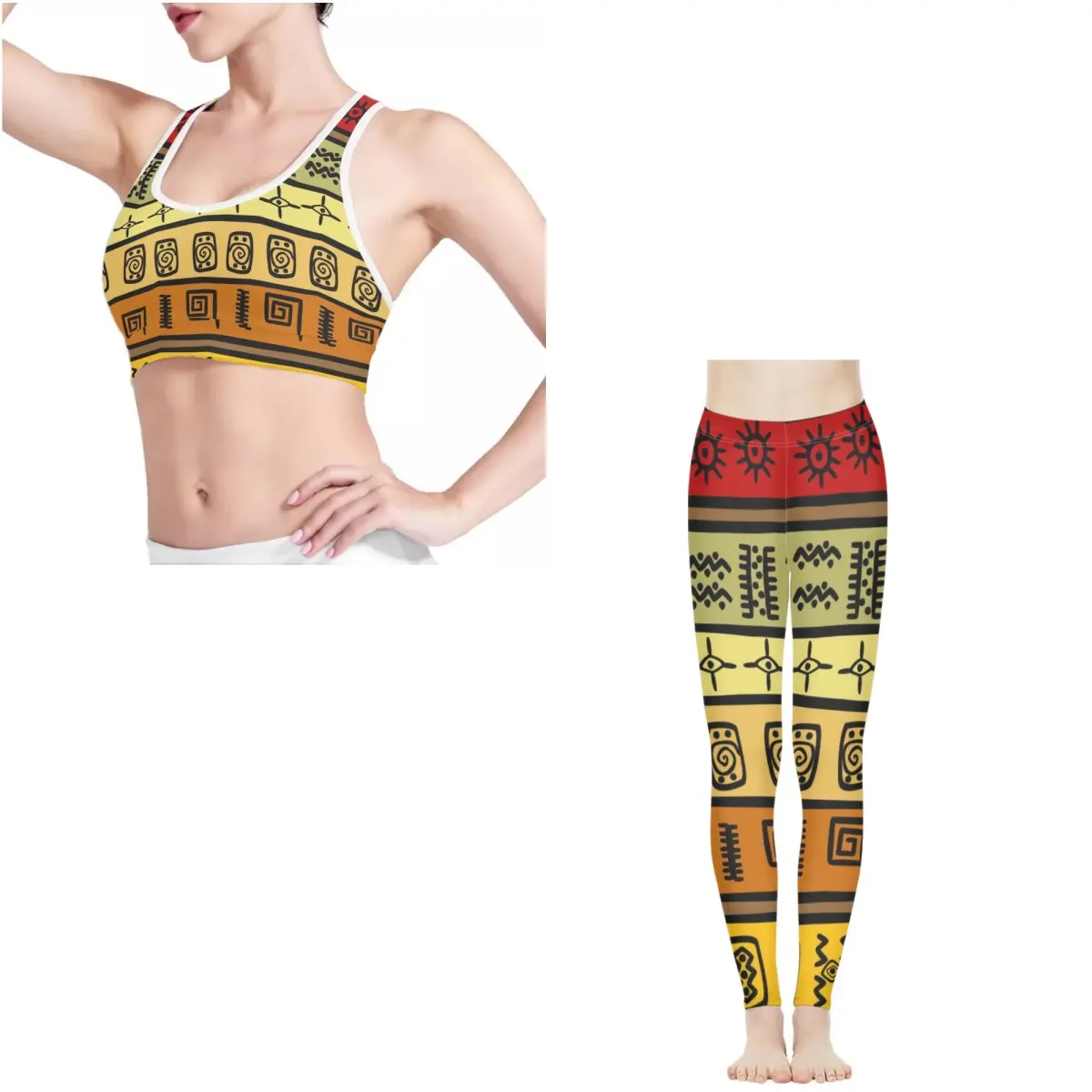 Conjunto de gimnasio de dos piezas personalizado para mujeres diseños culturales africanos ropa de entrenamiento mallas de gimnasio Sujetador deportivo trajes pantalones de yoga al por mayor