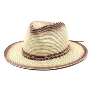 Custom Unisex Vintage Ombre Printed Paper Straw Sun <b>Hat</b> New Trendy Panama Style with Rivet Belt <b>for</b> Outdoor Beach & Travel - Product Image 3