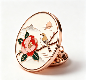Broche en métal émaillée personnalisée, motif oiseau et fleur, style cloisonné, accessoire cadeau - Product Image 3