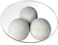 Table basse en travertin haut de gamme en travertin beige sphérique avec plateau en verre transparent vente directe d'usine