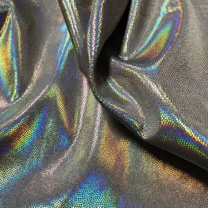 polyester silk satin with Holographic foil print/100GSM Holographic foil printed poly matte silk satin for lady's fashion