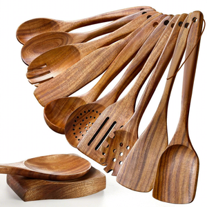 Cucchiai in Legno per Cucinare, Set di 12 Utensili da Cucina in Legno di Teak con Poggiacucchiaio, Antiaderenti e Resistenti al Calore - Product Image 1