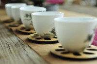 Posavasos de Bambú Natural Hecho a Mano, Diseño de Raíz de Loto, Resistente al Calor, con Pinzas para Té
