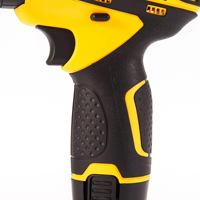 Perceuse-visseuse électrique sans fil 12V haute puissance, double usage, jaune, avec batterie rechargeable, personnalisable OEM, et jeu de tournevis
