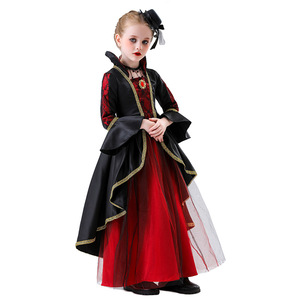 Yi Xiaoyi Disfraz de bruja para niñas con sombrero y gargantilla para niñas, ropa de fiesta de Halloween, cosplay, manga larga roja y negra - Product Image 2