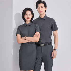 Spring Summer Bamboo Fiber Shirt Unisex Fitted Short Sleeve White Anti Wrinkle Work Uniform - Product Image 3