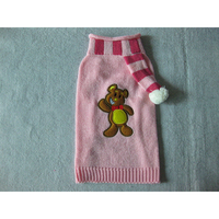 Pull en tricot rose mignon pour chien avec applique ours, vêtements d'hiver pour animaux de compagnie, manteau rayé avec pompon pour chiot