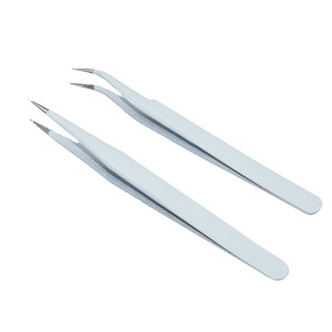 Pinzas de acero inoxidable al por mayor, blancas puras, con punta redonda y curva, para extensión de pestañas, tipo nido de pájaro - Product Image 2