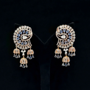 Pendientes Colgantes 11280 con Circonita Cúbica, Baño de Oro Rosa, Piedra Doble, Joyería para Fiestas, Bodas, Regalo para Mujer - Product Image 1