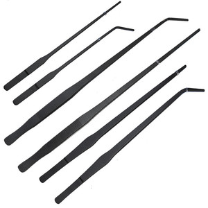 Pinces à barbecue, 430 #   Pince à épiler allongée en acier inoxydable noir, pour le nettoyage d'aquariums, la plantation, l'aménagement paysager et antidérapante - Product Image 3