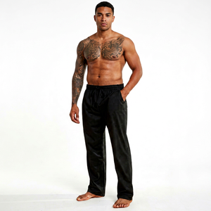 Pantalon de survêtement noir en polyester pour adultes, taille élastique, coupe ample mi-taille, longueur intégrale, poches latérales, décontracté pour le printemps - Product Image 2