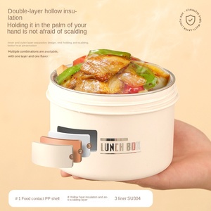 Lonchera Térmica de Acero Inoxidable 304, Contenedor de Almuerzo Portátil de Doble Capa, Recipiente Aislado para Alimentos Apto para Microondas, Lonchera para Trabajadores de Oficina - Product Image 5