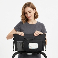 Sac de rangement polyvalent avec porte-gobelet isolé Organisateur de poussette pour accessoires de bébé avec poche pour mouchoirs mouillés Sac suspendu