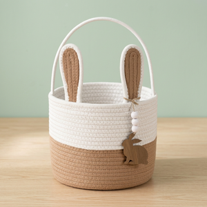 Cute Bunny Shaped Cotton <b>Rope</b> <b>Storage</b> <b>Basket</b> With Handle For Children's Toy <b>Storage</b> - Product Image 4