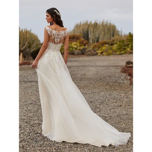 Wedding Dress A-Line V-Neck Lace Embroidery Organza Tulle Train Pure White Ivory - Product Image 2