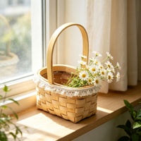 Panier à fleurs carré en bois tressé avec dentelle, bouquet de fleurs, cadeau de Saint-Valentin, anniversaire de filles, emballage pour fleuriste, Zhejiang