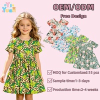Robe d'été à volants pour filles, manches courtes, imprimé floral personnalisé, décontractée, coupe trapèze, pour tout-petits, écologique et respirante
