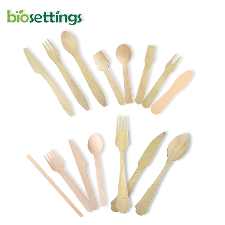 Wood cutlery houten bestek hersteller holzbesteck set posate monouso in legno couverts en bois cubiertos desechables de madera