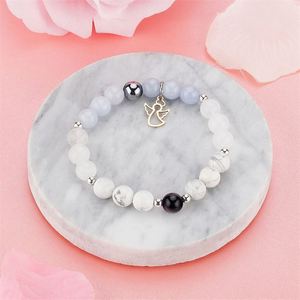 Bracelet tendance TRYME en pierre naturelle plaqué argent avec motif ange, perles de verre colorées, vitalité et force de vie, personnalisable sans fin. - Product Image 1
