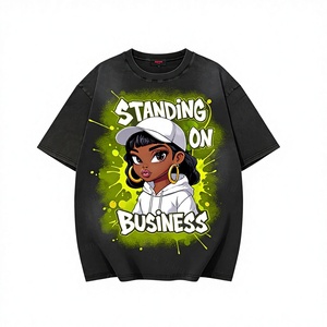 T-shirt da uomo versatile a maniche corte, pesante, alla moda, con <span class=keywords><strong>stampa</strong></span> grafica urbana 'Standing <span class=keywords><strong>on</strong></span> Business', nero lavato, confortevole - Product Image 3