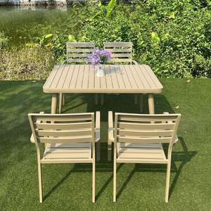 ชุดโต๊ะและเก้าอี้รับประทานอาหารกลางแจ้งราคาประหยัดทันสมัย สำหรับใช้ในห้างสรรพสินค้าและโรงเรียน เฟอร์นิเจอร์สวนไม้เนื้อแข็งทนทาน - Product Image 2