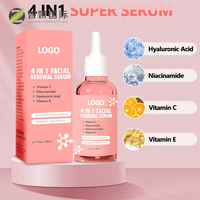 Marque privée Acide hyaluronique liquide original végétalien Nicotinamide Vitamine C Vitamine E 4 en 1 Sérum pour le visage