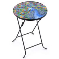 Table pliante en verre ronde avec dessus peint, décoration de jardin, patio extérieur, Christow Peacock