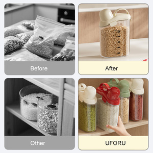 UFORU Recipiente Transparente de Plástico para Almacenamiento de Alimentos y <span class=keywords><strong>Cereales</strong></span> con Asa para Cocina, Contenedores Herméticos para Granos, Recipiente para Arroz - Product Image 4