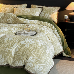 Parure <span class=keywords><strong>de</strong></span> lit <span class=keywords><strong>de</strong></span> luxe en polyester, velours 3D sculpté, 4 pièces, en velours <span class=keywords><strong>de</strong></span> lait et polaire imitation fourrure <span class=keywords><strong>de</strong></span> lapin, motif floral vert, <span class=keywords><strong>housse</strong></span> <span class=keywords><strong>de</strong></span> <span class=keywords><strong>couette</strong></span> pour l'hiver - Product Image 2