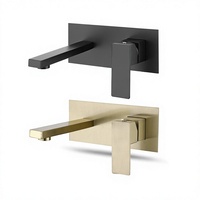 Robinet de lavabo mural en laiton, mitigeur chaud/froid dissimulé à poignée unique avec cartouche céramique, design moderne et minimaliste pour salles de bain d'hôtel