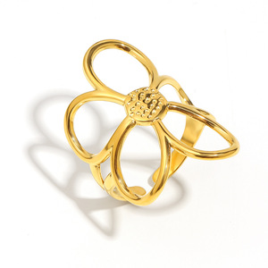 Stainless Steel 18K Gold Plated Hollow Flower Open <b>Ring</b> Minimalist Floral <b>Statement</b> Finger <b>Ring</b> For Women Trendy Daily Jewelry - Product Image 1